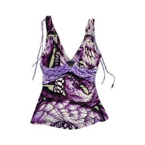 Graphic butterfly neck tie dress